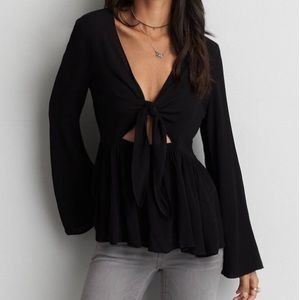 American Eagle Tie front bell-Sleeve top
